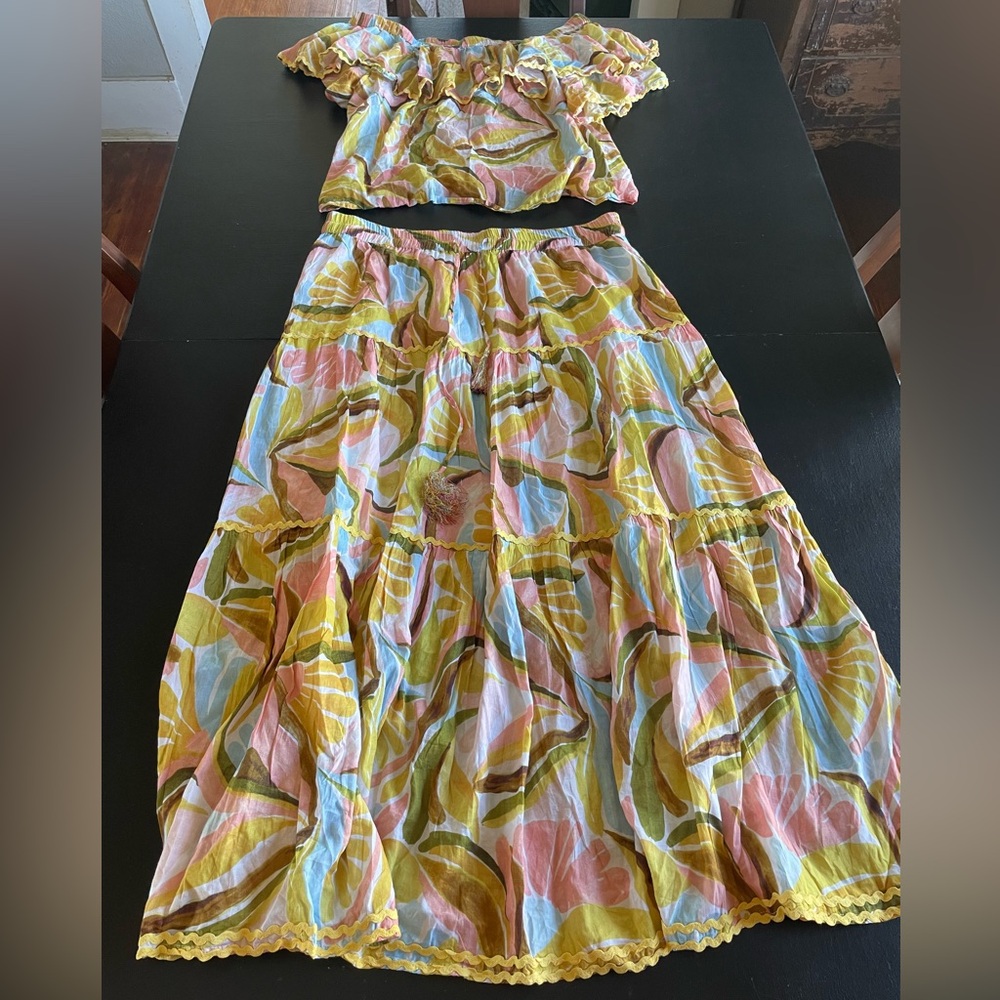 Floral Ruffle Two-Piece Skirt Set - Multicolor